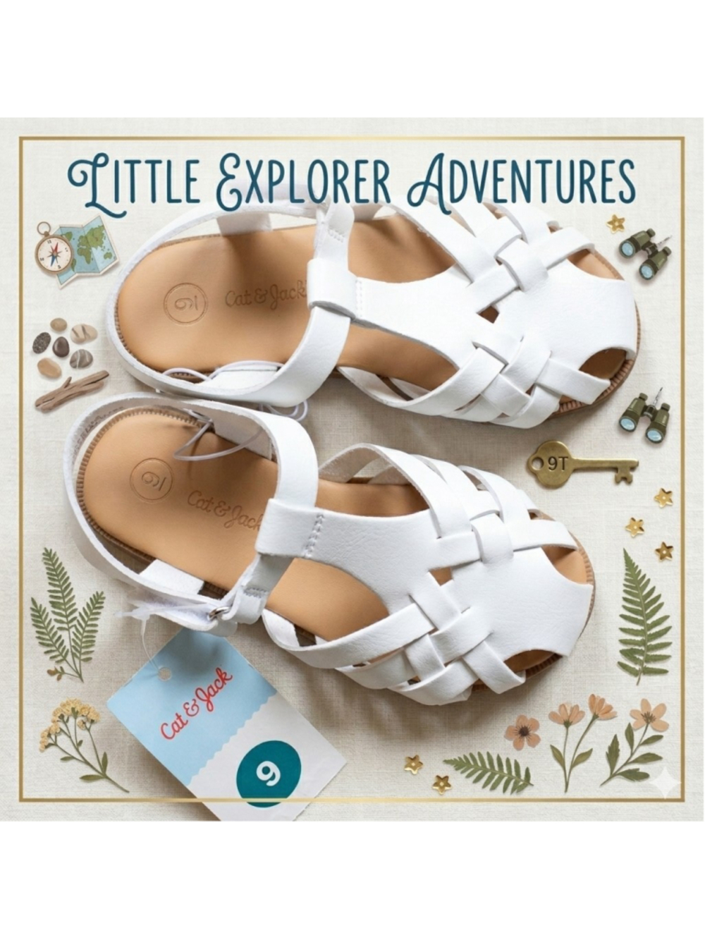 Cat & Jack Makaya White Woven Strappy Sandals Toddler Size 9T New With Tags